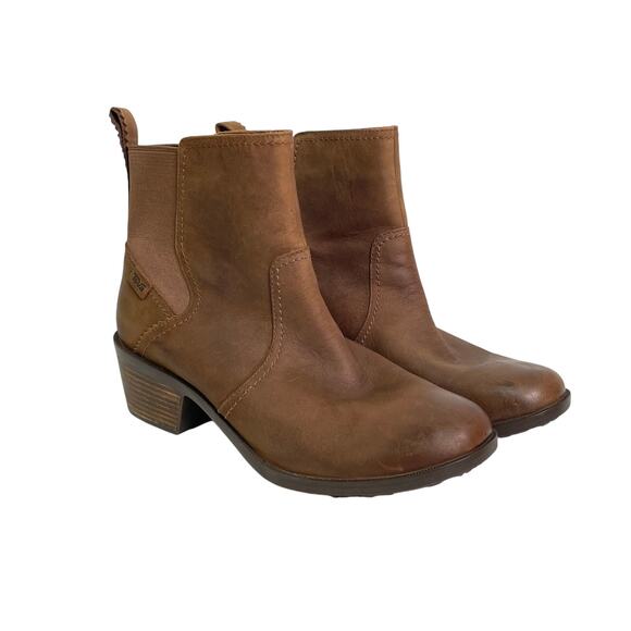 Teva Women's Brown Leather Waterproof Anaya Pull on Fall Chelsea Booties Size 11 - Picture 1 of 8